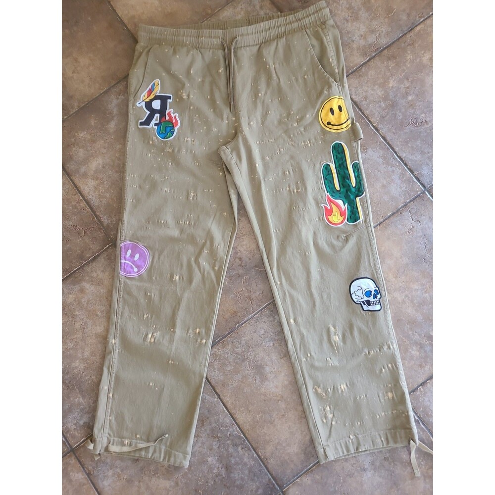 Rue 21 Carpenter Pants Patches Mens XL Canvas Elastic waist 36-40Wx30L
